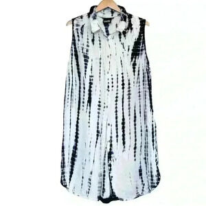 🌈 6/$60, Nanette Lepore Tie Dyed Button Down Tunic Shirt Blue White 1X